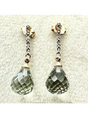Vintage 14K Yellow Gold Diamond and Blue Topaz Pierced Earrings 4.06 Grams